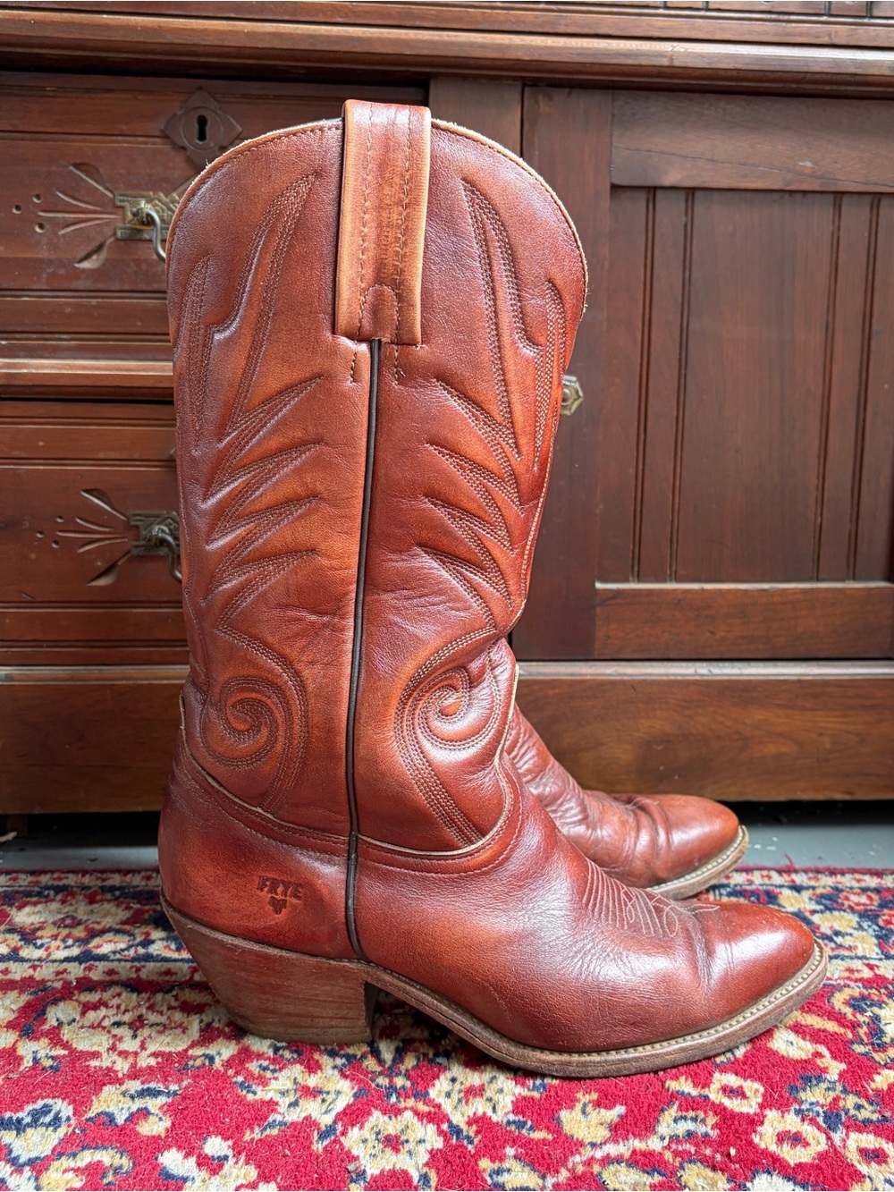 70s Frye Burgundy Leather Western Cowboy Boots